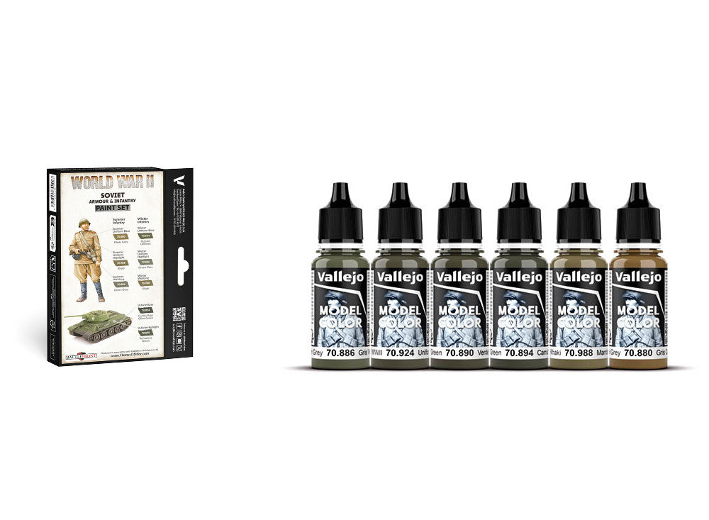 Vallejo 70202 18ml x6 Model Color Acrylic Paint Set - WW2 Soviet Armour / Infantry