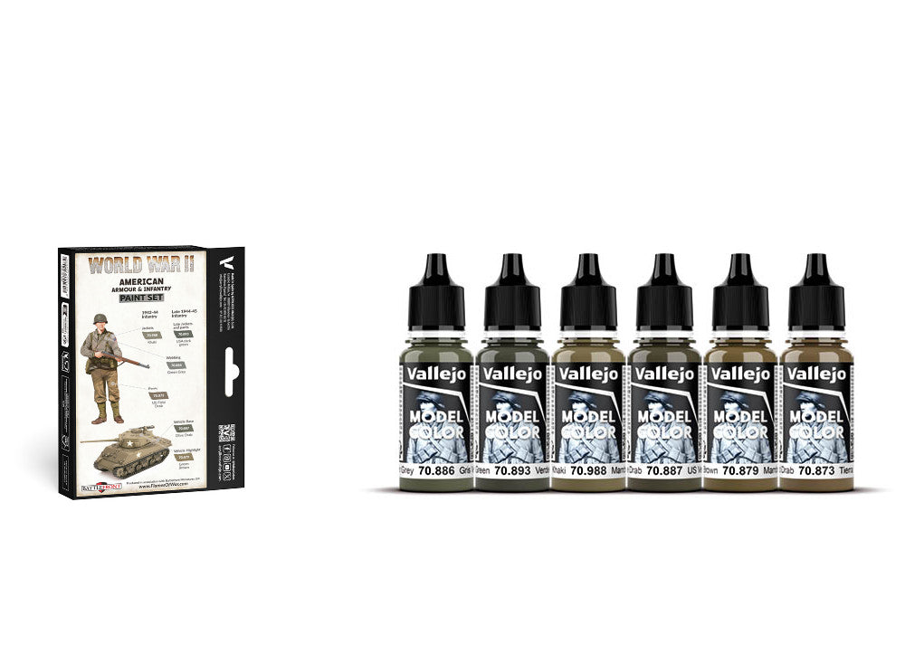 Vallejo 70203 18ml x 6 Model Color Acrylic Paint Set - WWII American Armour & Infantry
