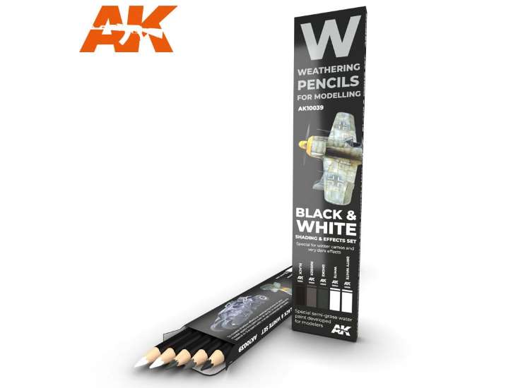 '- AK Interactive - Watercolour Weathering Pencil Set - Black / White (5)