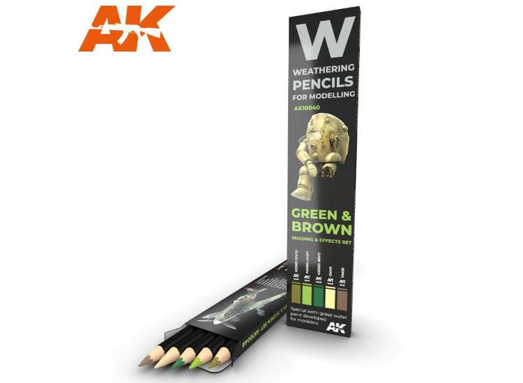 '- AK Interactive - Watercolour Weathering Pencil Set - Green / Brown (5)