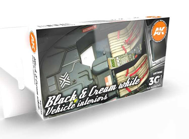 17ml x6 AK Interactive - Black & Cream White Vehicle Interiors - 3G Acrylic Paint Set