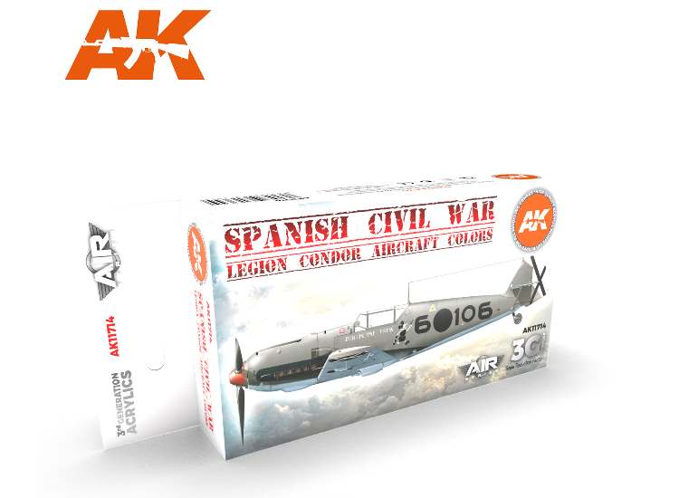 17ml x6 AK Interactive - Spanish Civil War Legion Condor Aircraft - 3G Acrylic Paint Set
