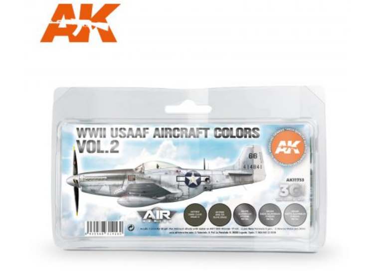 17ml x2 30ml AK Interactive - WWII USAAF Aircraft Colours Vol 2- 3G Acrylic Paint Set