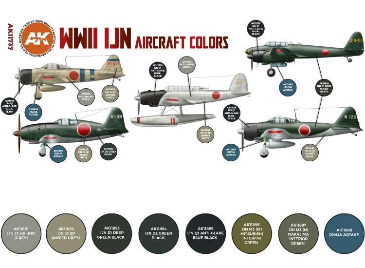 17ml x8 AK Interactive - WWII IJN Aircraft Colours - 3G Acrylic Paint Set