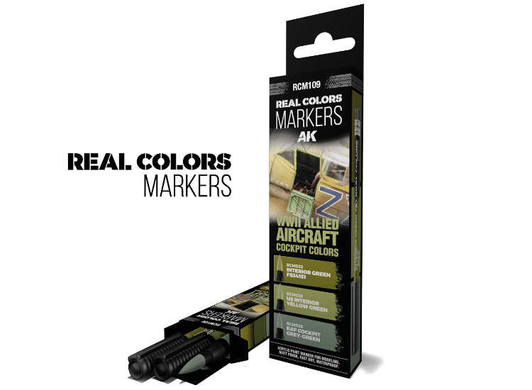 AK Interactive RCM109 - - WWII Allied Aircraft Cockpit Colours - Set of 3 Real Colors Markers