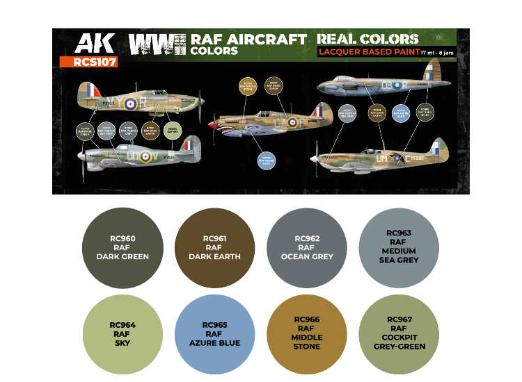 8 x17ml AK Interactive - Real Colors Paint Set - WWII RAF Aircraft Colours