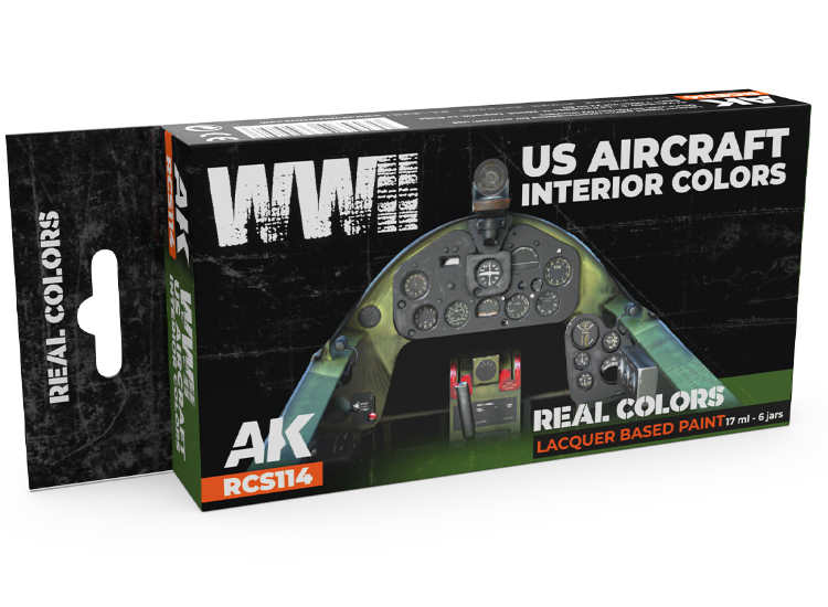 6 x17ml AK Interactive - Real Colors Paint Set - WWII US Aircraft Interior Colours