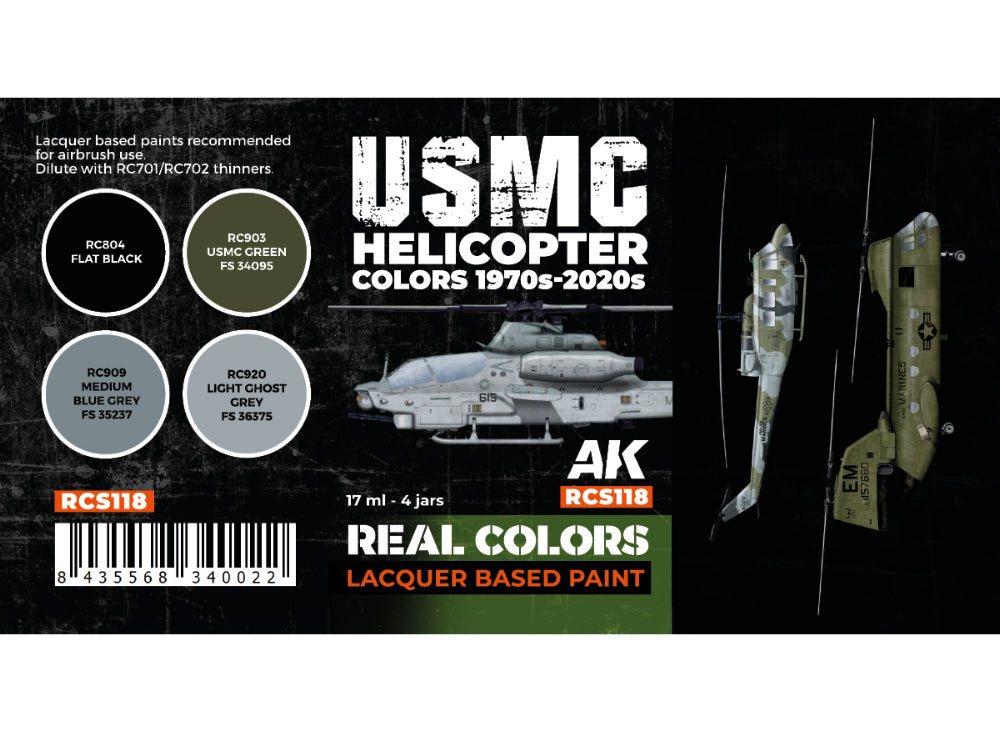 4 x17ml AK Interactive - Real Colors Paint Set - USMC Helicopter 1970s-today