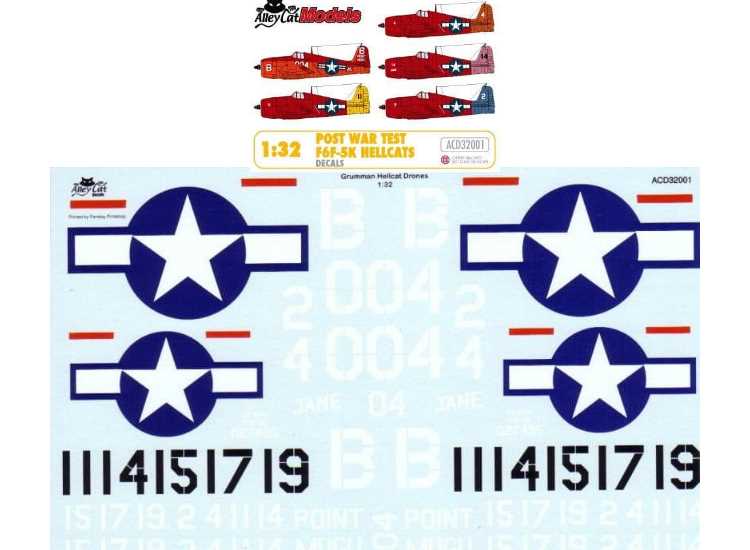 1/32 Alley Cat - Post War Test F6F-5K Hellcats Decals