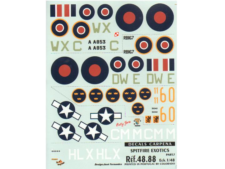 1/48 Colorado Decals - Spitfire Exotics Part 7 Mk Vb, Mk Xivb, Pr Xix - 5 Decorations