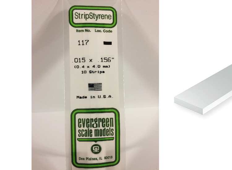 0.4mm Evergreen - Styrene Strips 0.4 x 4.0mm 0.015 X 0.156" (10)