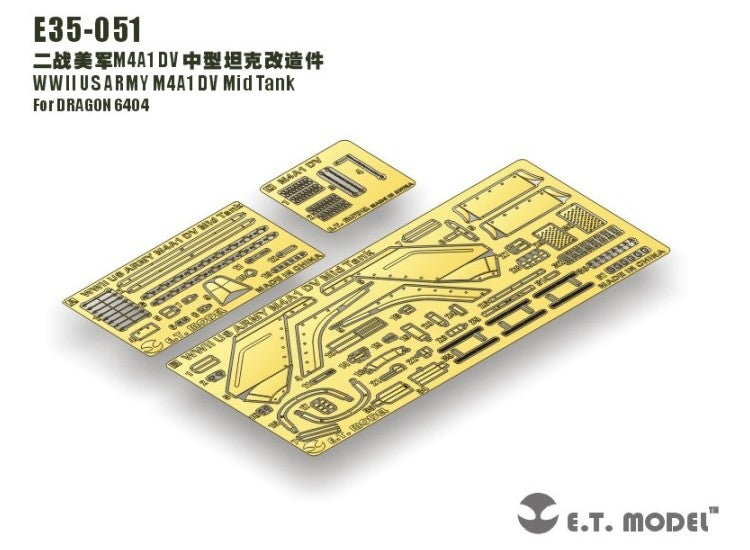 ET Model ETME35-051 1/35 - WWII US ARMY M4A1 DV Mid Tank Photo Etch (for Dragon)
