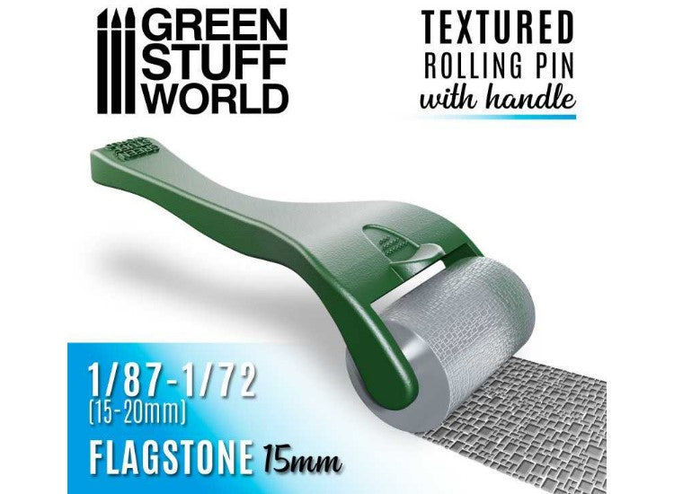Green Stuff World GSW10491 - - Rolling Pin with Handle - Flagstone 15mm (1/87-1/72)