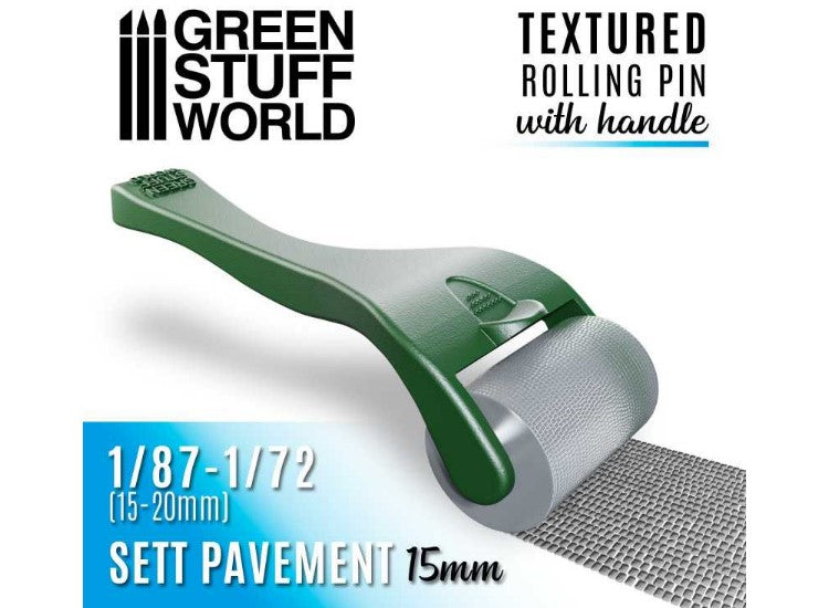 Green Stuff World GSW10494 - - Rolling Pin with Handle - Sett Pavement 15mm (1/87-1/72)