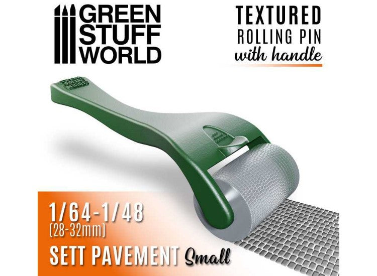 Green Stuff World GSW10495 - - Rolling Pin with Handle - Sett Pavement Small (1/64-1/48)