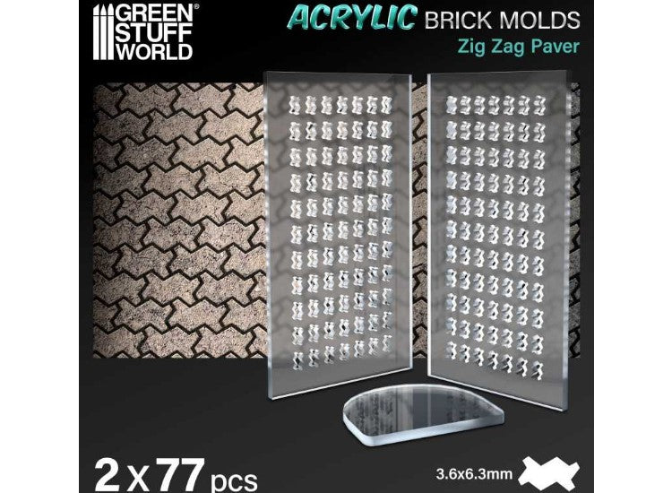 - Green Stuff World - Acrylic Molds - Zig Zag Paver Bricks (1/32 - 1/48)