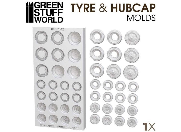 Green Stuff World GSW2042 - - Silicone Molds - Tyres and Hubcaps (12.5 and 18mm)