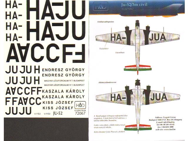 1/72 HAD Decals - JU-52/3M Civil