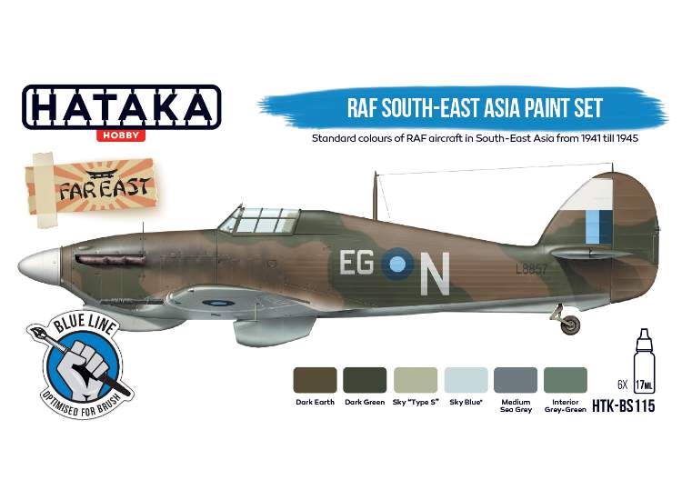 6 x 17ml Hataka - Acrylic Paint Set - RAF South-East Asia (for hand brushing)