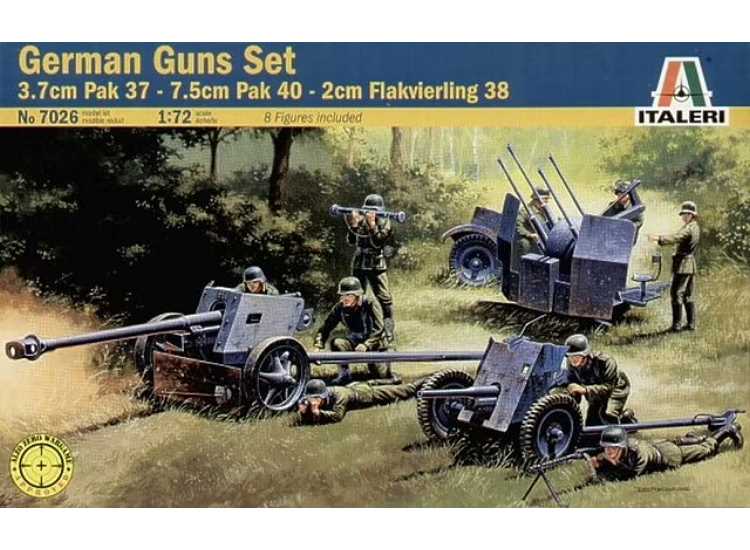 1/72 Italeri - German Gun Set 3.7cm Pak 37 + 7.5cm Pak 40 + 2cm Flakvierling 38