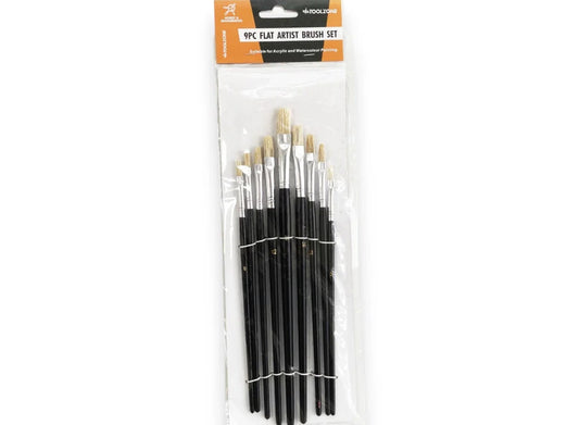 Toolzone - 9 Piece Assorted Flat Brushes Budget Set