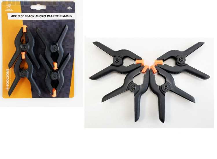 - Toolzone - 4 Piece 3.5" Black Micro Plastic Clamps