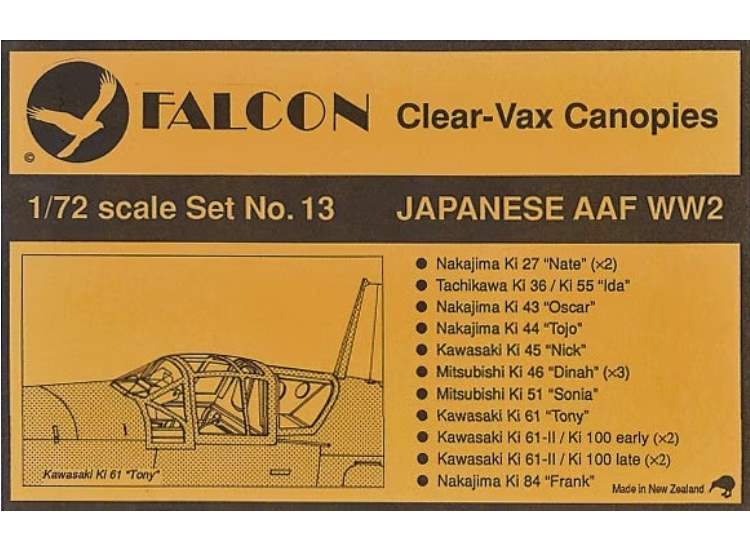 1/72 Falcon - Clear Vax Canopies Set 13: Japanese AAF WW2