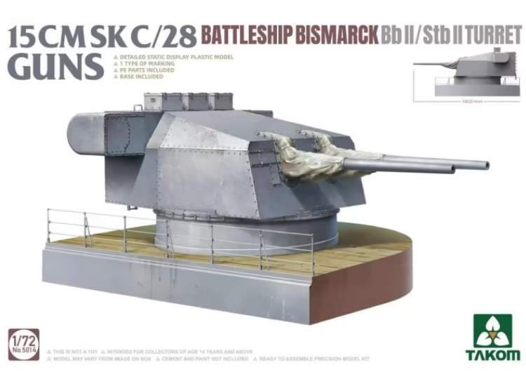 1/72 Takom - 15 cm Sk C/28 Guns Battleship Bismarck Bb II/Stb II Turret