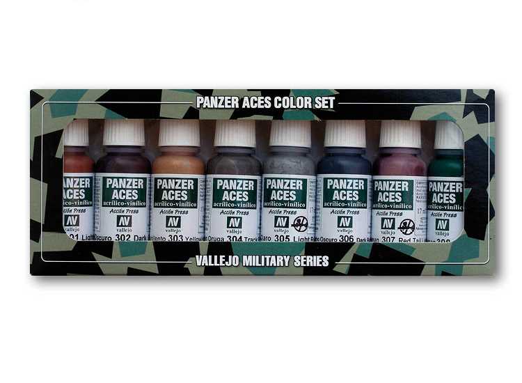 17ml x 8 Vallejo - Panzer Aces Acrylic Paint Set - Rust, Tracks and Rubber