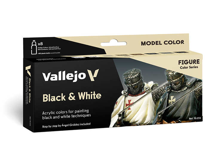 18ml x 8 Vallejo - Model Colour Acrylic Paint Set - Black and White