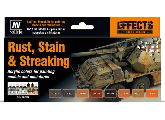 17ml x8 Vallejo - Model Color Acrylic Paint Set - Rust, Stain, Streaking