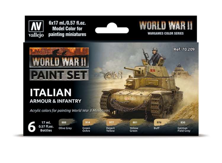 17ml x6 Vallejo - Model Color Acrylic Paint Set - Italian Armour / Infantry