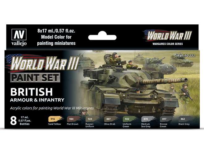 17ml x8 Vallejo - Model Color Acrylic Paint Set - WWIII British Armour / Infantry
