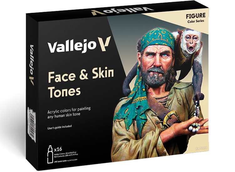 18ml x16 Vallejo - Model Color Acrylic Paint Set - Face & Skin Tones