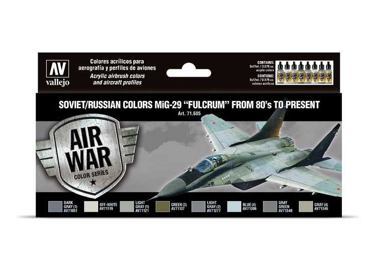 17ml x8 Vallejo - Model Air Acrylic Paint Set - Soviet/Russian MiG-29 Fulcrum from 80’s to present