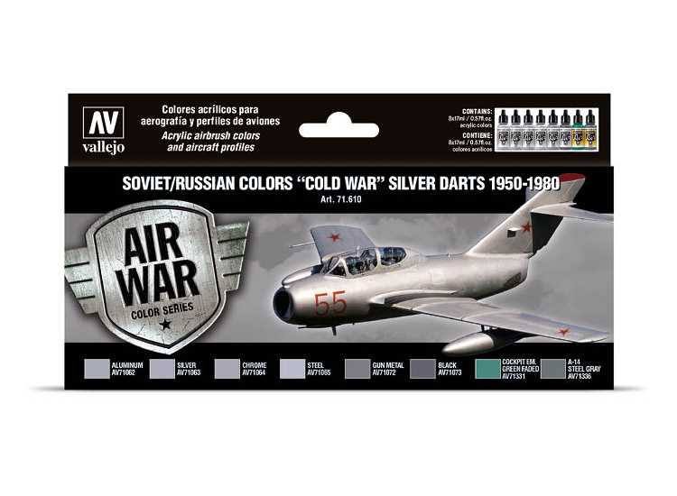 17ml x8 Vallejo - Model Air Acrylic Paint Set - Soviet/Russian colors Cold War Silver Darts 1950-1980