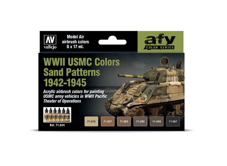 17ml x6 Vallejo - Model Air Acrylic Paint Set - WWII USMC Colors Sand Patterns 1942-1945