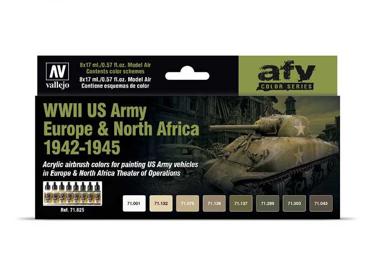 17ml x8 Vallejo - Model Air Acrylic Paint Set - WWII US Army Europe & North Africa 1942-1945
