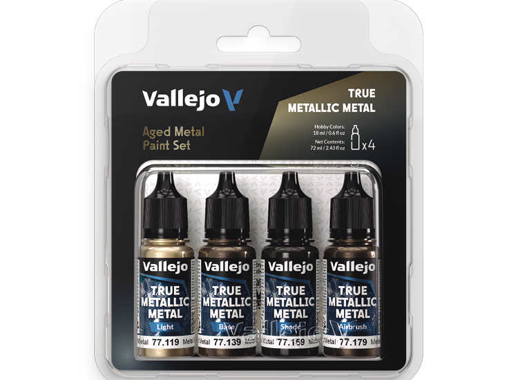 18ml x4 Vallejo - True Metallic Metal Paint Set - Aged Metal
