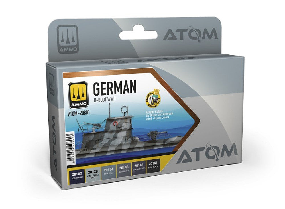 Ammo Mig 20801 6 x20ml ATOM Paint Set - German U-BOOT WWII Colours