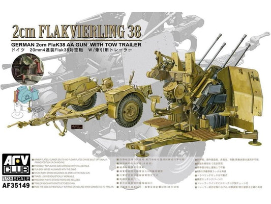 AFV Club 35149 1/35 2cm Flakvierling 38 German 2cm FlaK AA Gun with Tow Trailer