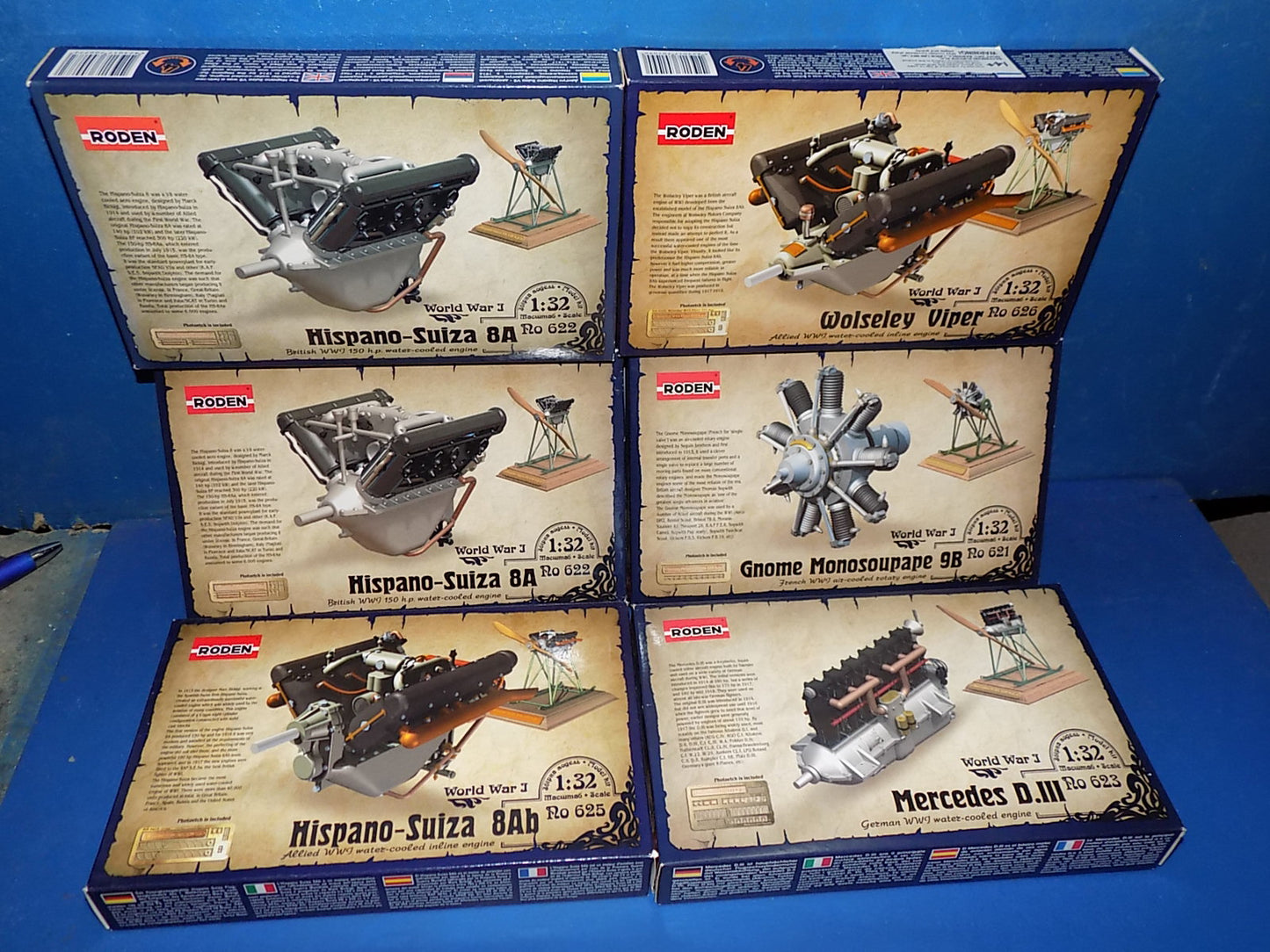 6x Roden 1/32 WWI Aircraft Engines AUC00026