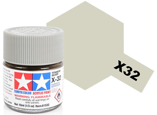 Tamiya 81532 10ml - Acrylic Mini X32 Titan. Silver
