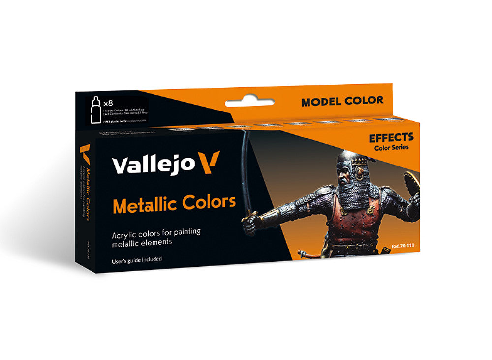Vallejo 70118 18ml x8 - Model Color Acrylic Paint Set - Metallic Colours