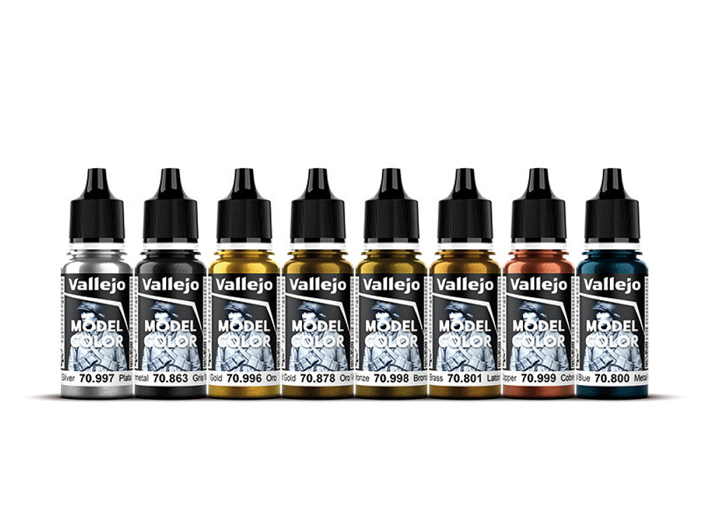 Vallejo 70118 18ml x8 - Model Color Acrylic Paint Set - Metallic Colours