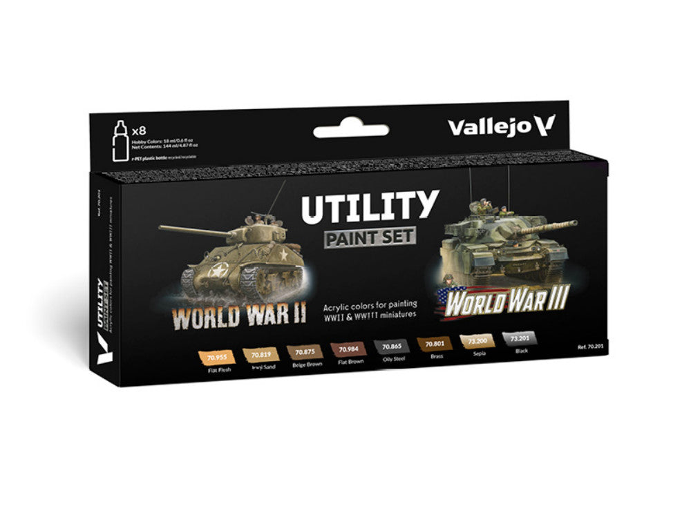 Vallejo 70201 18ml x8 Model Color Acrylic Paint Set - WWII / WWIII Utility