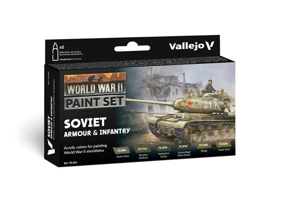 Vallejo 70202 18ml x6 Model Color Acrylic Paint Set - WW2 Soviet Armour / Infantry