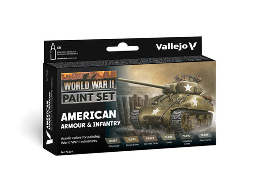 Vallejo 70203 18ml x 6 Model Color Acrylic Paint Set - WWII American Armour & Infantry
