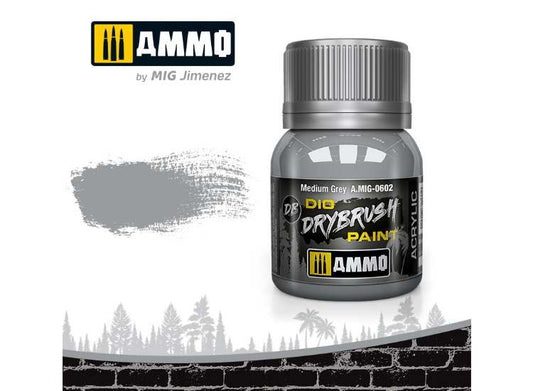 40ml Ammo Mig - Drybrush Acrylic Paint - Medium Grey