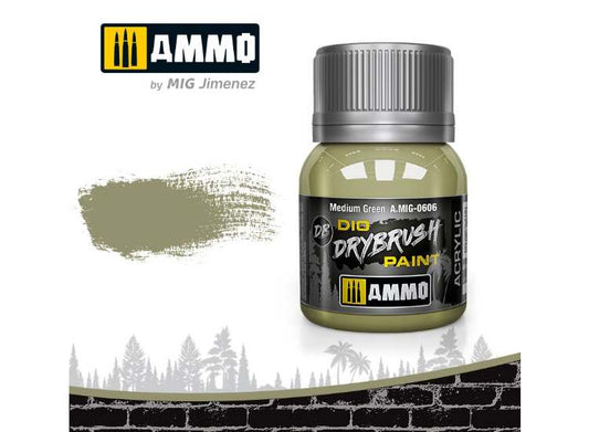 40ml Ammo Mig - Drybrush Acrylic Paint - Medium Green